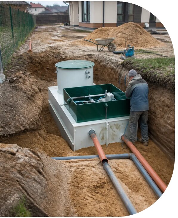 Монтаж станции биологической очистки для дома в Ухте
